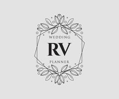 coleção de logotipos de monograma de casamento de letra de iniciais rv, modelos modernos minimalistas e florais desenhados à mão para cartões de convite, salve a data, identidade elegante para restaurante, boutique, café em vetor