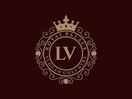 letra lv antigo logotipo vitoriano de luxo real com moldura ornamental. vetor