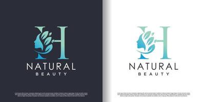 modelo de logotipo de beleza natural com conceito de letra h vetor premium