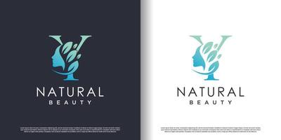 modelo de logotipo de beleza natural com conceito de letra y vetor premium