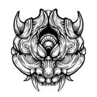 ilustração de mão desenhada de diabo de máscara oni japonesa vetor
