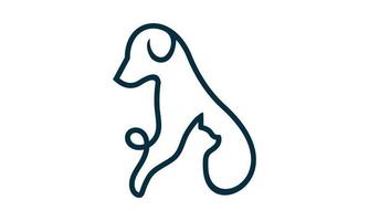 modelo de logotipo de cachorro e gato de arte de linha vetor