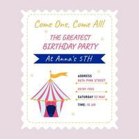 convite de festa de aniversário em estilo circo rosa. vetor. vetor