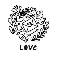 ilustração vetorial com elementos de amor isolados no fundo branco. doodle estilo desenhado à mão. vetor