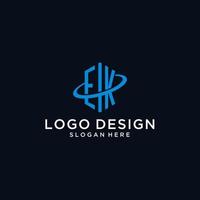 logotipo monograma inicial ek com formato hexagonal e design swoosh vetor