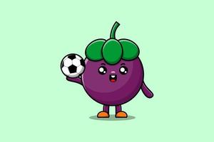 personagem de mangostão bonito dos desenhos animados jogando futebol vetor