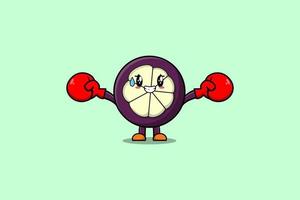 desenho de mangostão fofo praticando esporte com boxe vetor