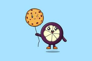 mangostão dos desenhos animados flutuando com balão de biscoitos vetor