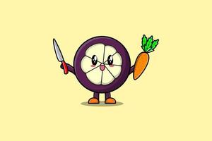 personagem de mangostão bonito dos desenhos animados segurando a faca vetor