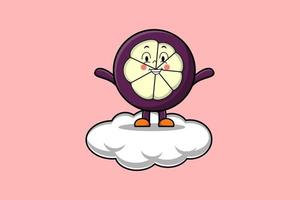 personagem de mangostão bonito dos desenhos animados fica na nuvem vetor