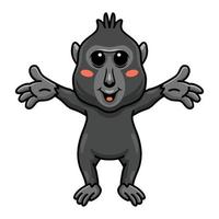 desenho animado bonitinho de macaco preto com crista levantando as mãos vetor