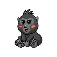 bonito desenho animado de macaco preto com crista sentado vetor