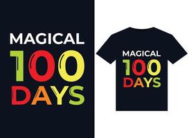 Ilustrações mágicas de 100 dias para design de camisetas prontas para impressão vetor
