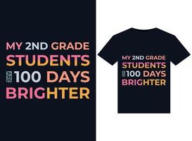 meus alunos da 2ª série são ilustrações 100 dias mais brilhantes para design de camisetas prontas para impressão vetor