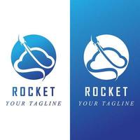 logotipo do foguete espacial e vetor com modelo de slogan