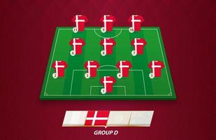 campo de futebol com a escalação da equipe dinamarquesa para a competição europeia. vetor