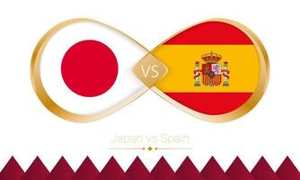 ícone dourado do japão contra a espanha para a partida de futebol 2022. vetor