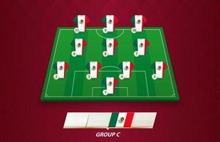 campo de futebol com a escalação da equipe mexicana para a competição europeia. vetor