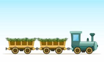 lindo trem de natal, locomotiva com carros em fundo gradiente azul. ilustração vetorial. vetor