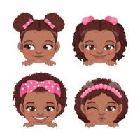 meninas negras peekaboo fofas ou crianças africanas americanas espreitando coleção de meninas e ilustração em vetor penteado afro diferente