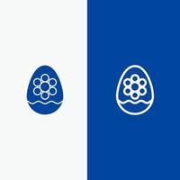 decoração de ovos linha de planta de flor de páscoa e ícone sólido de glifo banner azul linha e ícone sólido de glifo banner azul vetor