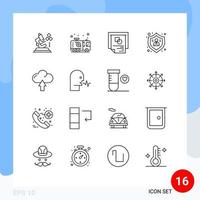 conjunto de 16 sinais de símbolos de ícones de interface do usuário modernos para nuvem protegem elementos de design de vetores editáveis de sucesso de bombeiro