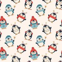 padrão de natal perfeito com lindos pinguins festivos vetor