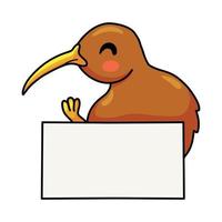 desenho animado de pássaro kiwi bonitinho com sinal em branco vetor