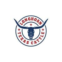 vaca texas longhorn, design de logotipo de rótulo vintage de gado de touro ocidental do país para fazenda rural familiar vetor