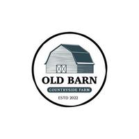 logotipo do emblema arredondado do celeiro antigo vintage. fazenda rural com modelo de design de logotipo de celeiro de madeira vetor