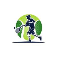 ilustração de modelo de logotipo de bola de tiro de jogador de tênis de silhueta vetor