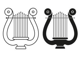 vetor de ícone de design plano de harpa preto e branco