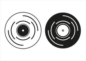 vetor de design plano de ícone de registro fonográfico preto e branco
