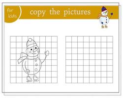 copie a imagem, jogos educativos para crianças, boneco de neve dos desenhos animados. ilustração vetorial. vetor