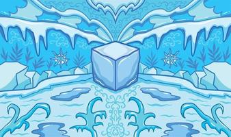 fundo azul frio da ilustração do vetor da era do gelo. papel de parede simétrico com estilo de arte plana de desenho animado e arte de linha limpa, isolada e colorida. obras de arte temáticas de temperatura fria congelante e nevada.