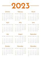 modelo de calendário vertical de parede mensal 2023 em estilo minimalista moderno, conceito de capa, design de planejador de calendário mínimo de 2023 para modelo de impressão em laranja vetor