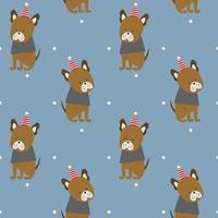 cães engraçados com chapéu vermelho de Natal. padrão de desenho animado sem costura vetor