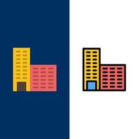 ícones de construção civil de arquitetura plana e conjunto de ícones cheios de linha vector fundo azul