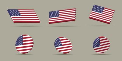 símbolo do conjunto 3d da bandeira americana, ícone, modelo de vetor dos eua