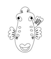 ilustração de peixe dos desenhos animados. peixe de mar desenhado em estilo doodle. pode ser usado para livros infantis, livros para colorir, cartões postais, web, logotipo, seu design. vetor