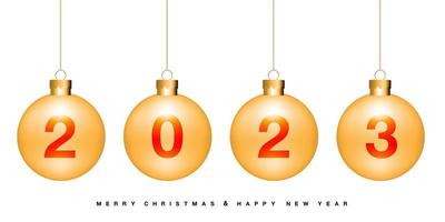 feliz natal e feliz ano novo bola de ouro número vermelho no design de fundo branco para vetor de fundo de celebração do festival de férias