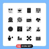 16 ícones criativos, sinais e símbolos modernos de localização essencial, monitor de design de panela, elementos de design de vetores editáveis