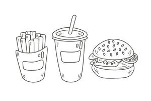 doodle conjunto de elementos de fast food vetor