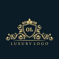 logotipo da letra ol com escudo de ouro de luxo. modelo de vetor de logotipo de elegância.