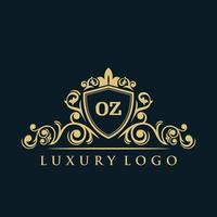 logotipo da letra oz com escudo de ouro de luxo. modelo de vetor de logotipo de elegância.