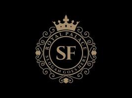 letra sf antigo logotipo vitoriano de luxo real com moldura ornamental. vetor