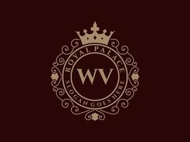 carta wv antigo logotipo vitoriano de luxo real com moldura ornamental. vetor