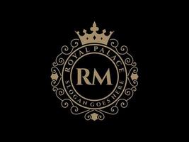 letra rm antigo logotipo vitoriano de luxo real com moldura ornamental. vetor