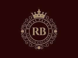 letra rb antigo logotipo vitoriano de luxo real com moldura ornamental. vetor