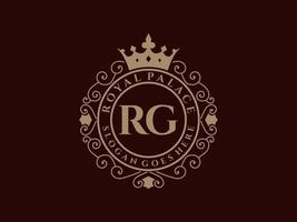 letra rg antigo logotipo vitoriano de luxo real com moldura ornamental. vetor